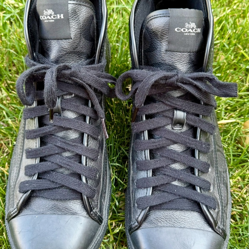 Coach Black High-Top Sneakers Sleek Leather Design/USED - Picture 7 of 9